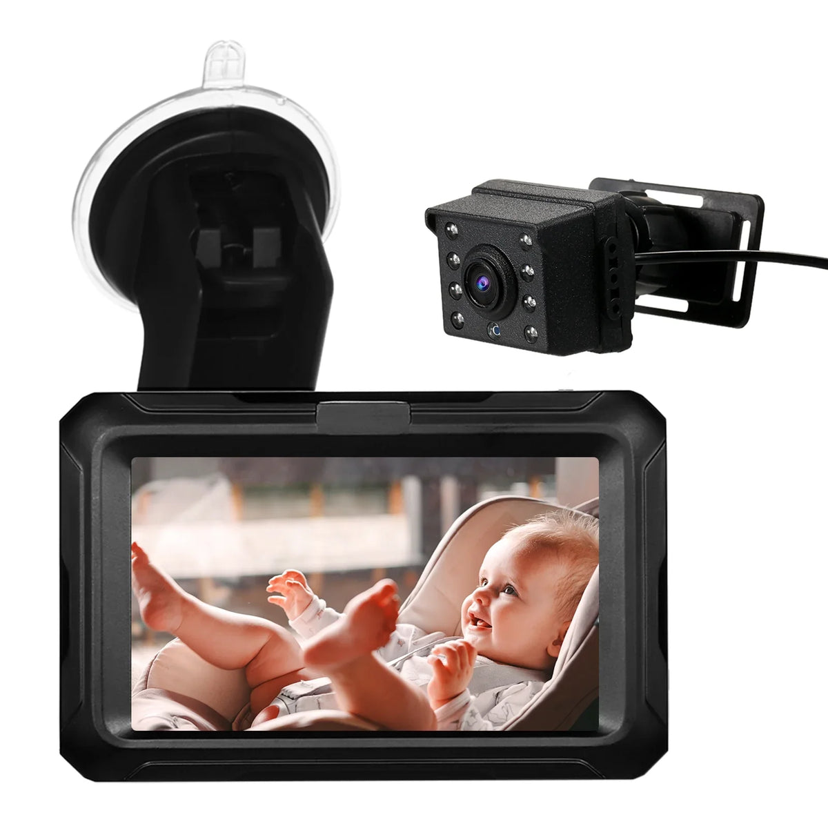 Baby IPS Function Adjustable Night Car Baby Angle Screen with Mirror Pets Car with 4.3'' Shinysix View for Camera 1080P Monitor Mirror, Infants Vision Kids Wide Baby