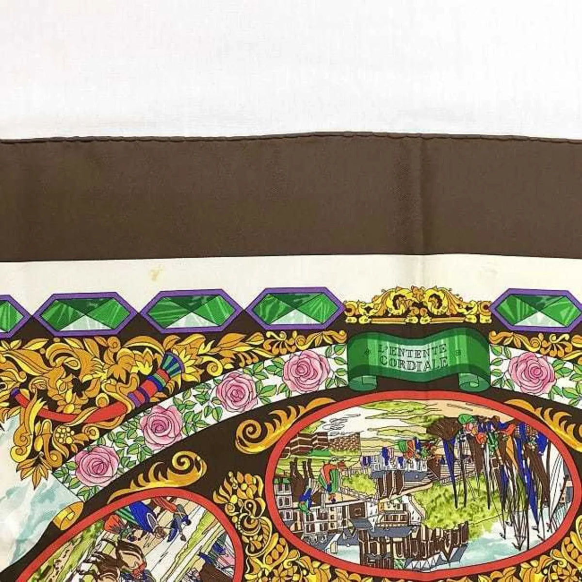 Carriage 90 Women's Muffler Large Carre 100% Multicolor CORDIALE White Horse Hermes HERMES (Good) Scarf L'ENTENTE Silk Brown Pre-Owned