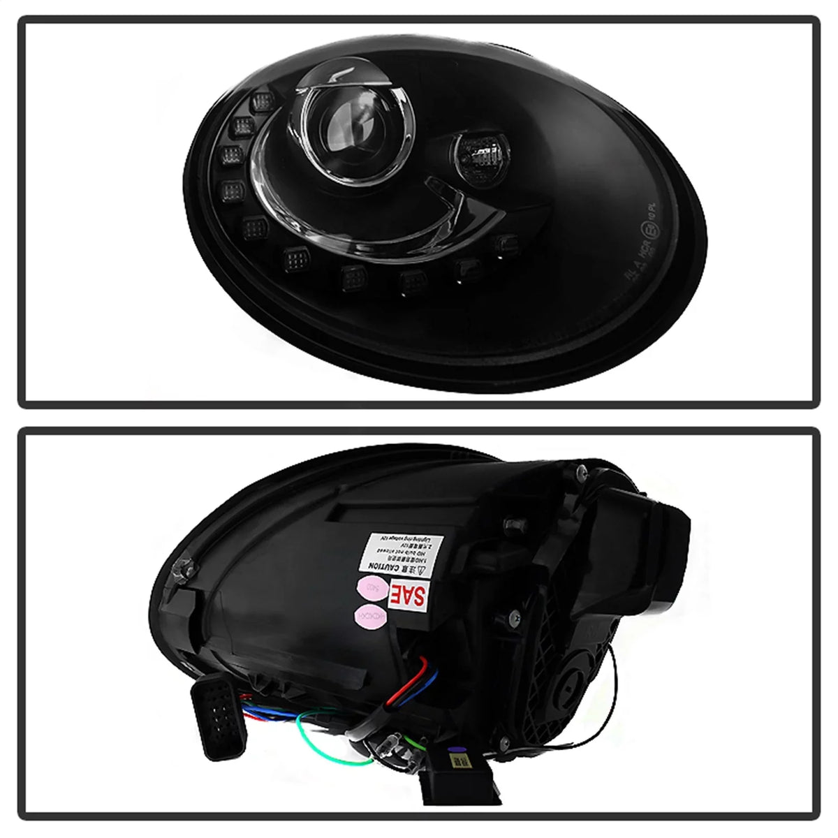 '- Black Beetle Headlights Spyder Volkswagen LED Projector 06-10 DRL -