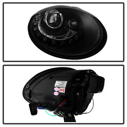 '- Black Beetle Headlights Spyder Volkswagen LED Projector 06-10 DRL -