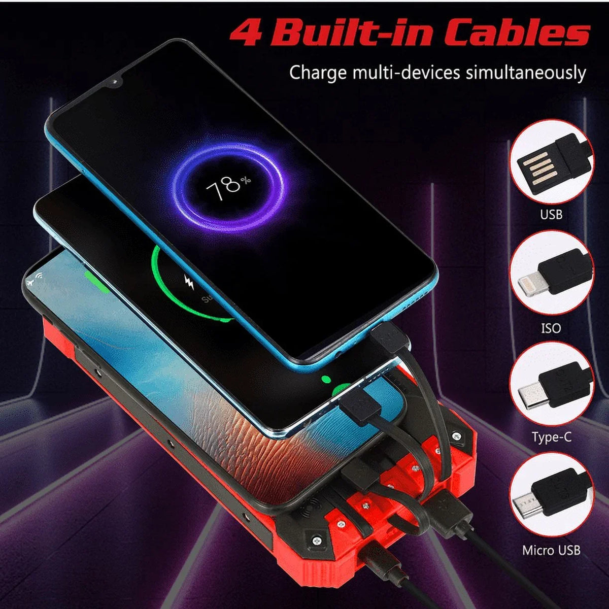 Solar 6 with Qi Portable Power Charger For Cables Waterproof Solar C LED Ulefone IPX4 External Bank USB Outputs Built-in 5V/3A 20000mAh 9 Inputs Wireless 4 Battery 3 15W Flashlight Armor Port