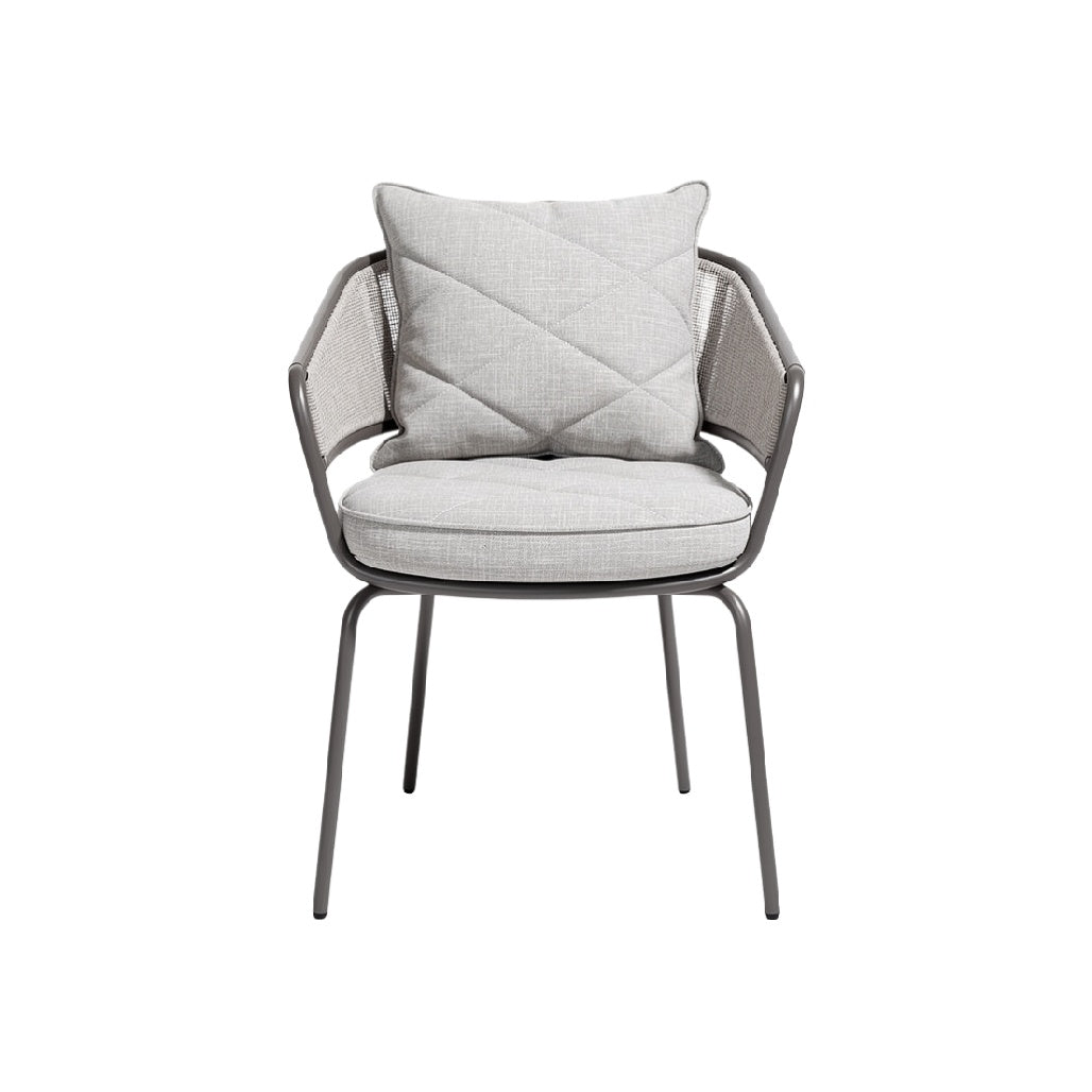 Modern Grey Upholstered Chair with Metal Frame and Cushioned Backrest