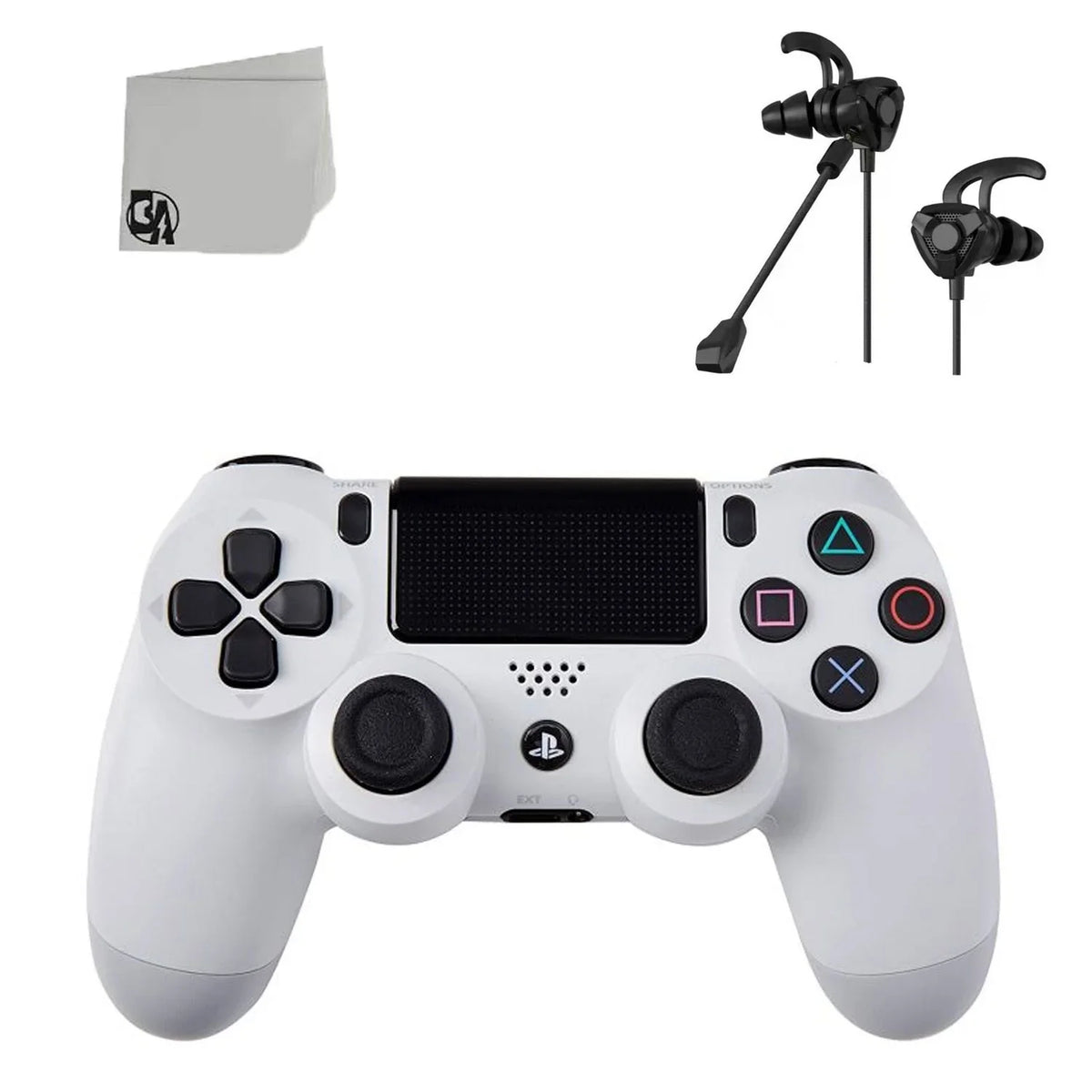 Like - New With DualShock - BOLT 4 Blue Controller PlayStation Earbuds Wireless Bundle White with AXTION