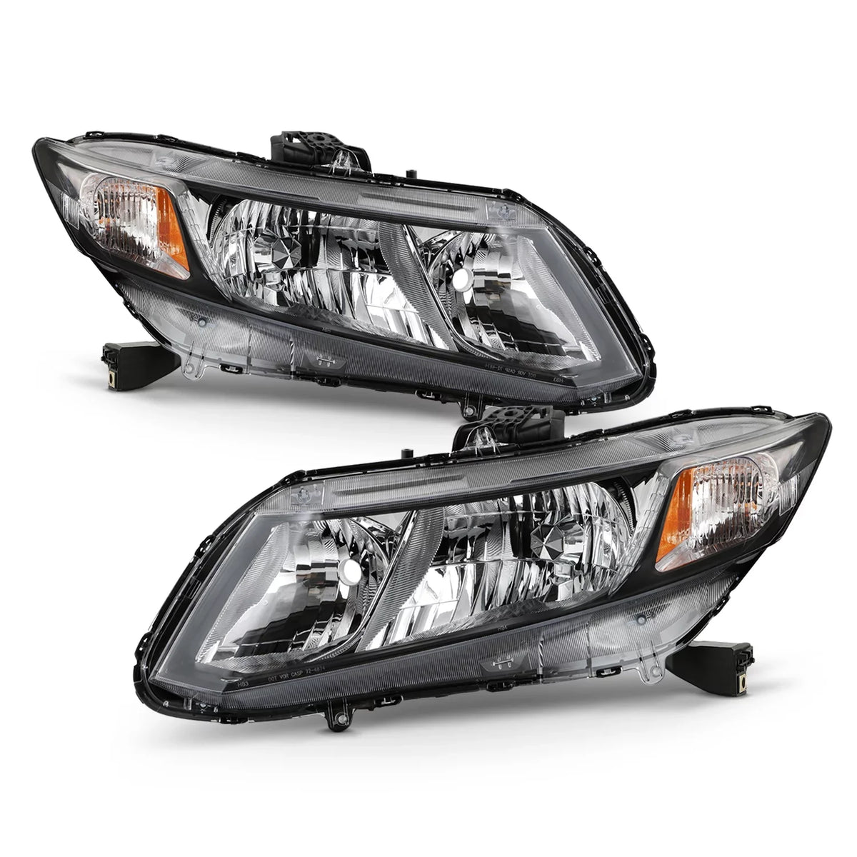 Civic Headlamps Sedan Fits Type] Chrome Coupe 2013 Left+Right 2014 12-13 [Halogen Headlights Pair Honda 2012 - 2015 AKKON