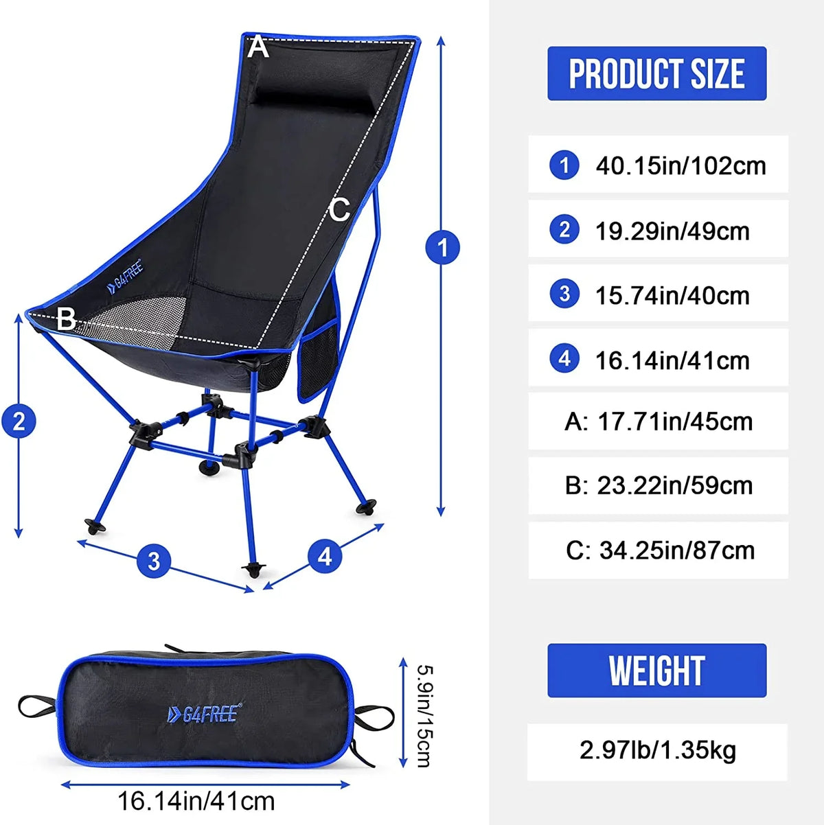 Back with & High Pocket Hiking YANPO Camp exterior Portable Lawn Beach Chair Chair for Camp 330lbs Lightweight Heavy Headrest Duty 2Pack Travel Travel Chair, Folding
