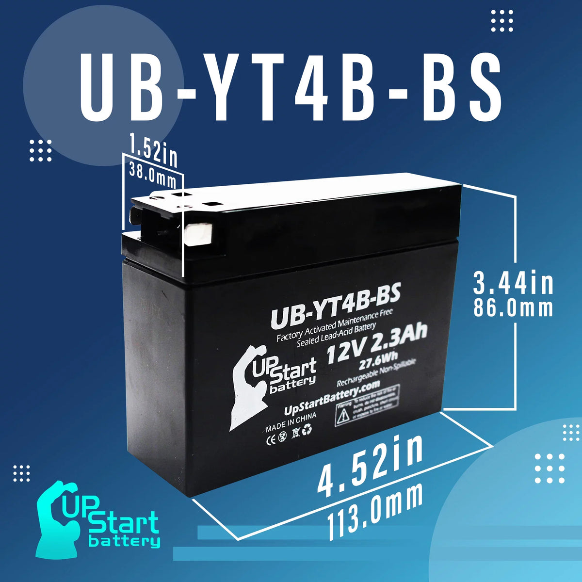 (FI) - 400CC UpStart Battery Motorcycle Free, UB-YT4B-BS Battery SR400 12V, Factory Activated, 2.3Ah, 2010 5-Pack Yamaha for Replacement Maintenance