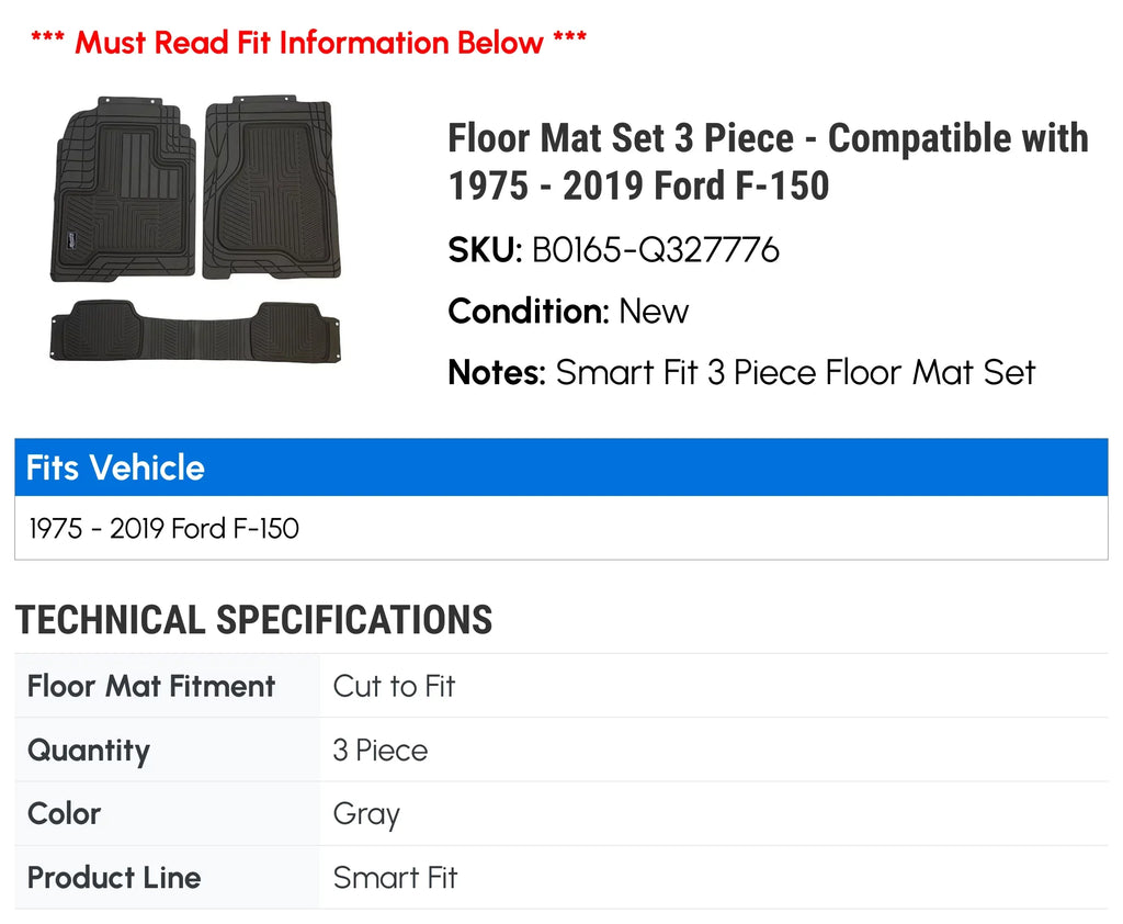Bronco Set 3 1989 - 1988 Floor Mat 1987 with 1986 II 1990 1984 1985 - Piece Compatible