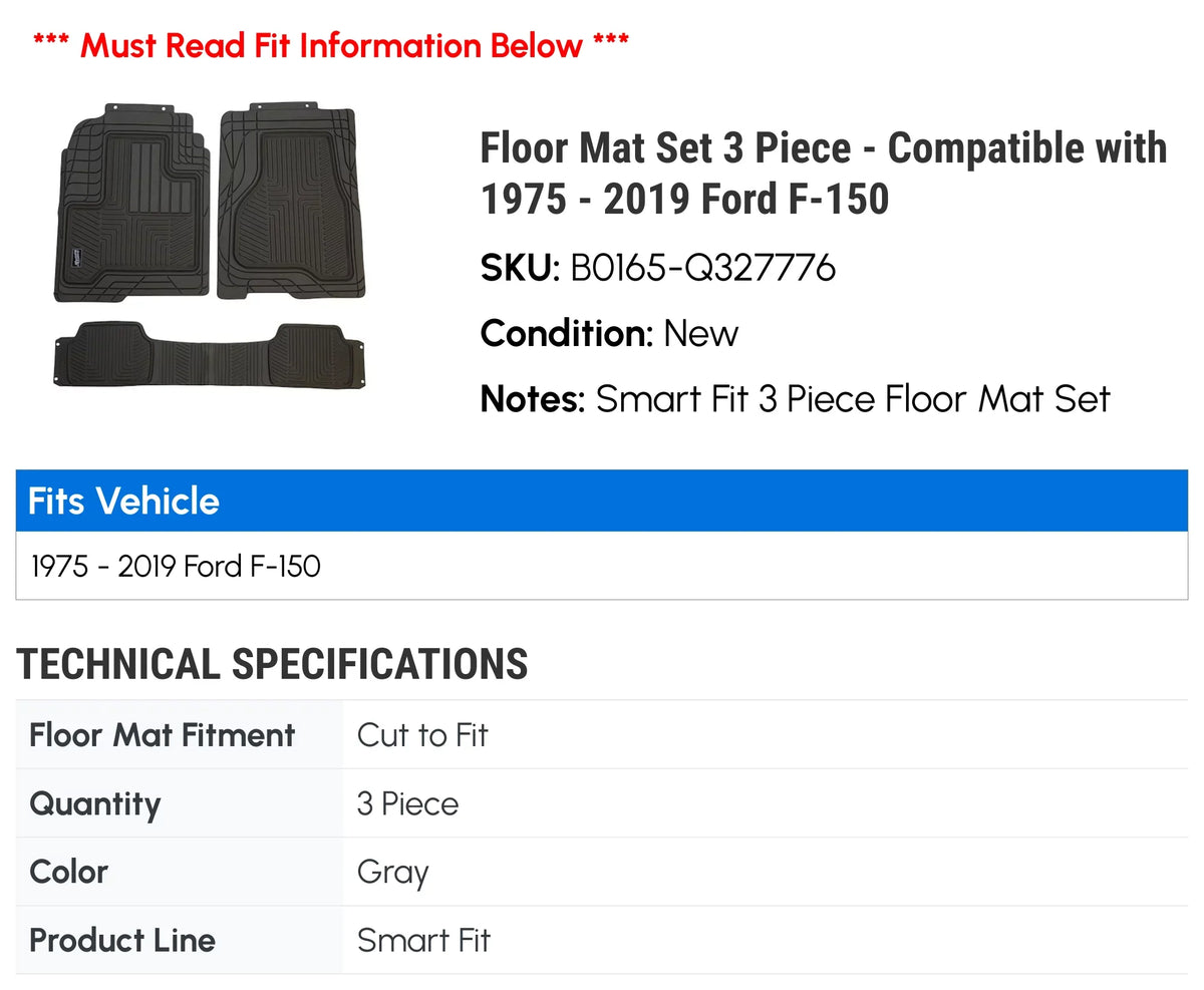 Bronco Set 3 1989 - 1988 Floor Mat 1987 with 1986 II 1990 1984 1985 - Piece Compatible
