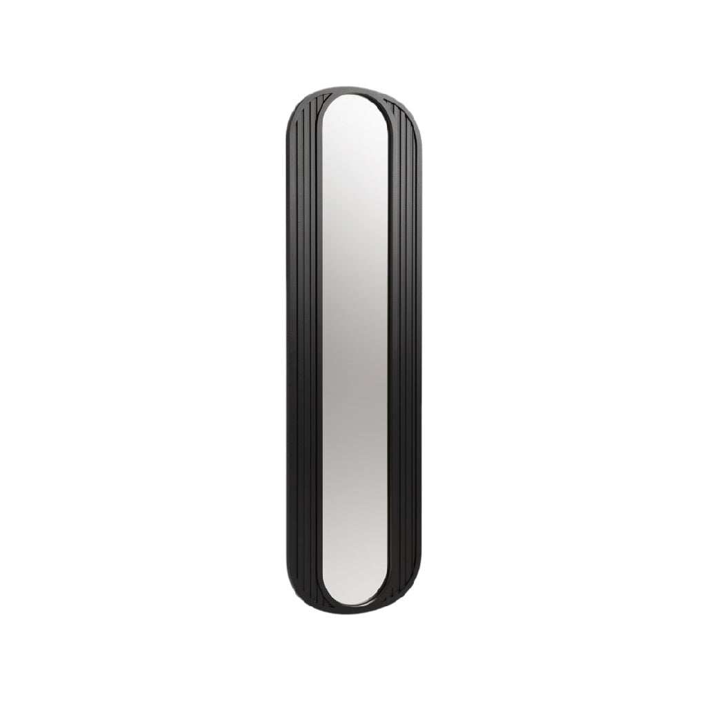 Modern Vertical Black Framed Mirror with Textured Design