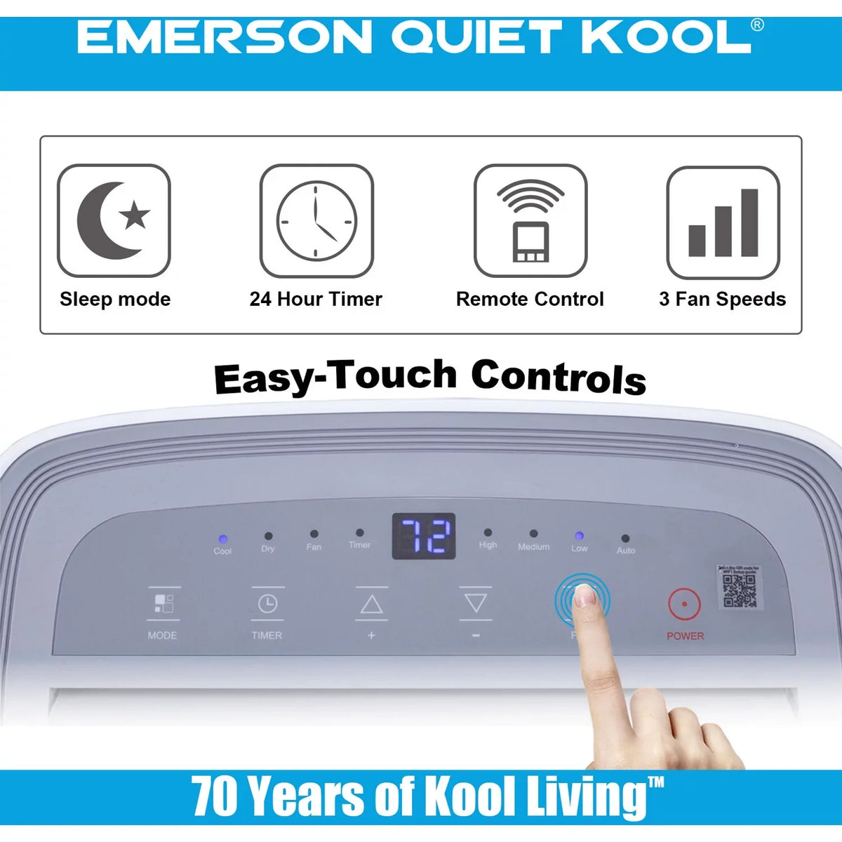 and SMART up Quiet Remote, Wi-Fi, Portable with Voice Emerson Kool for Control Conditioner Air Ft. to Rooms 300-Sq.
