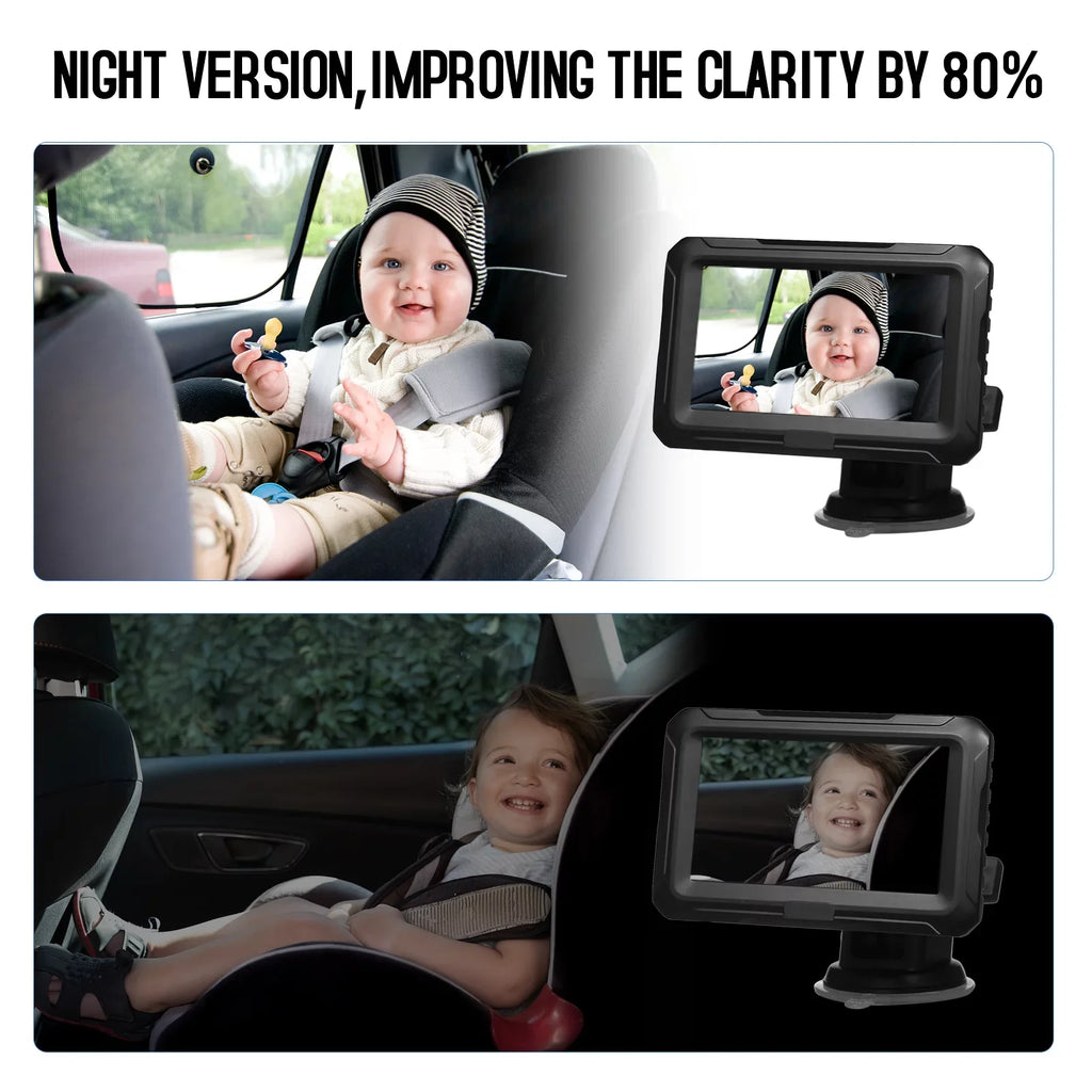 Car 1080P - Night Wide IPS Camera Baby and Pets Adjustable Kids, Angle Vision, 4.3’’ Screen, Infants, with Monitor for View Baby Mirror