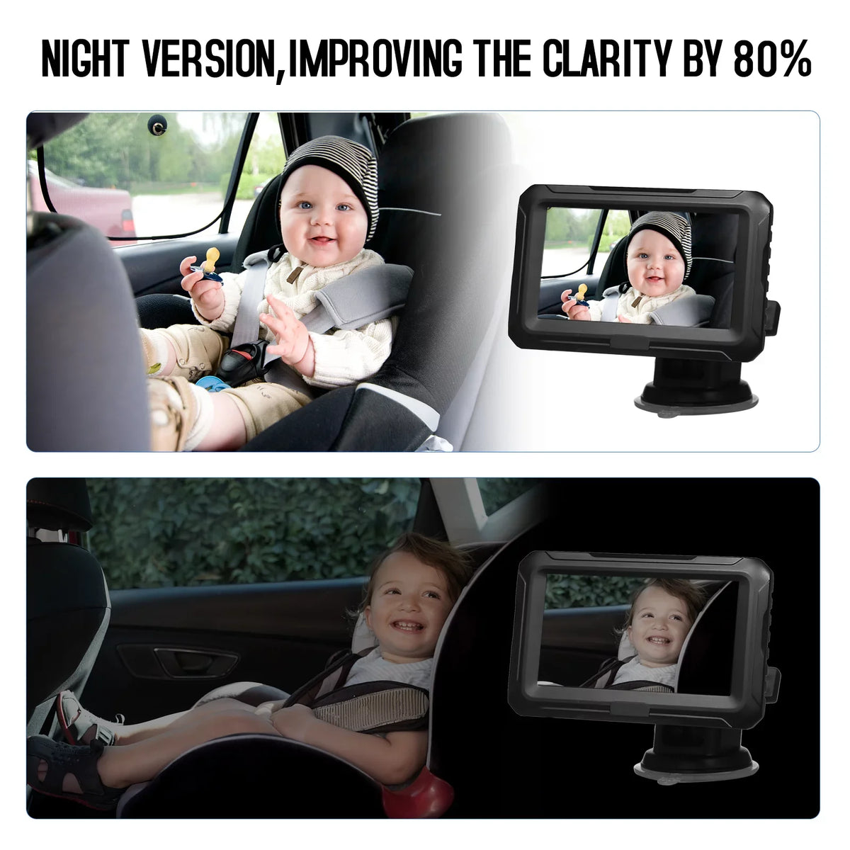 Baby IPS Function Adjustable Night Car Baby Angle Screen with Mirror Pets Car with 4.3'' Shinysix View for Camera 1080P Monitor Mirror, Infants Vision Kids Wide Baby