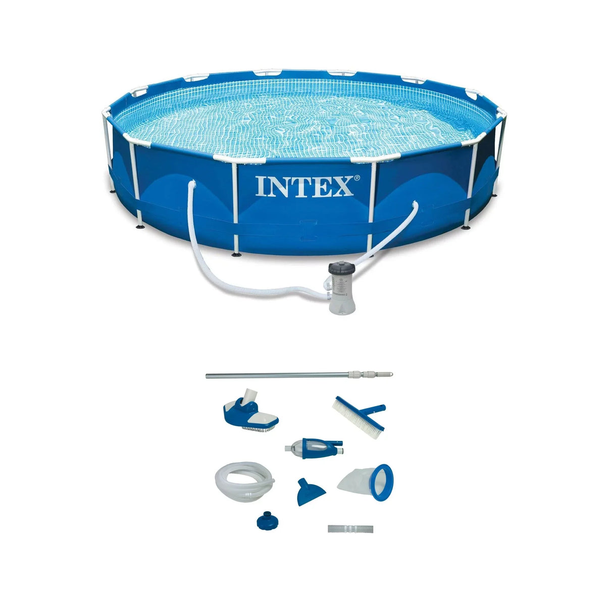 Frame Pool & Intex Maintenance x w/ Metal 30" Pool Filter Swimming Pump Kit 12'