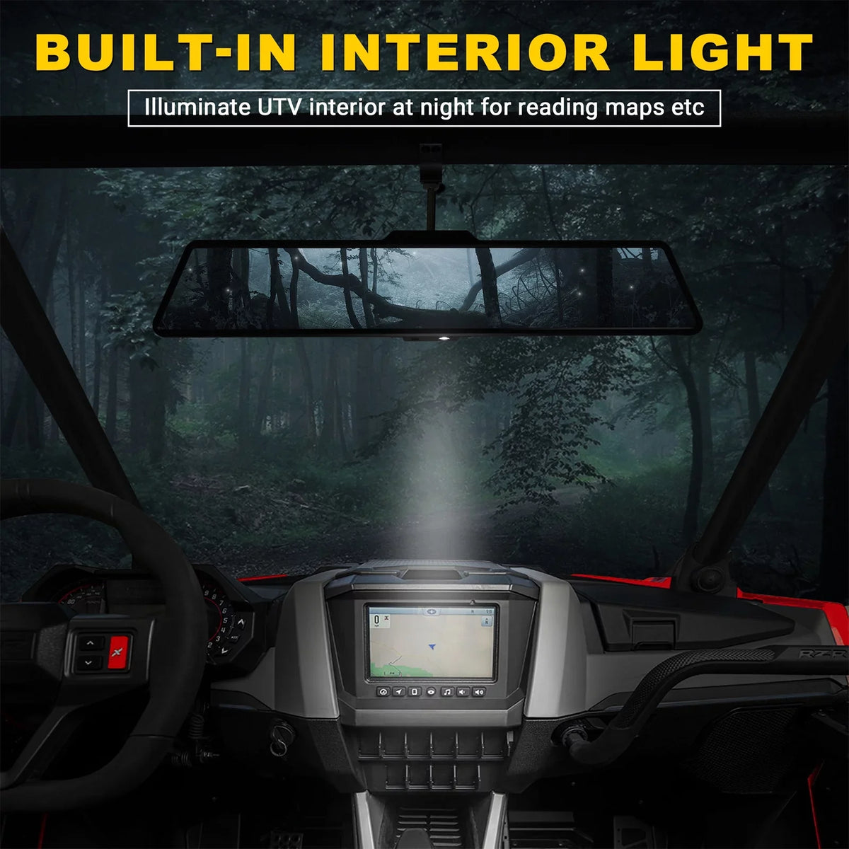 Aluminum Mirrors Rear Polaris MICTUNING Interior w/ White Mirror Center UTV Ranger/RZR 16" Lights View Rearview Fit Universal