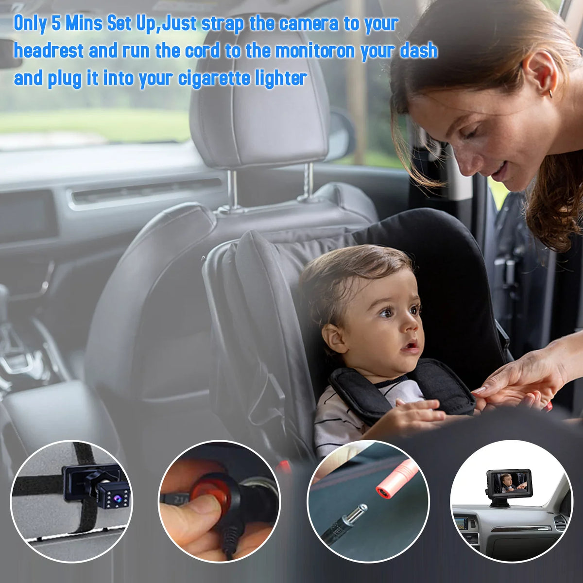 Car 1080P - Night Wide IPS Camera Baby and Pets Adjustable Kids, Angle Vision, 4.3’’ Screen, Infants, with Monitor for View Baby Mirror