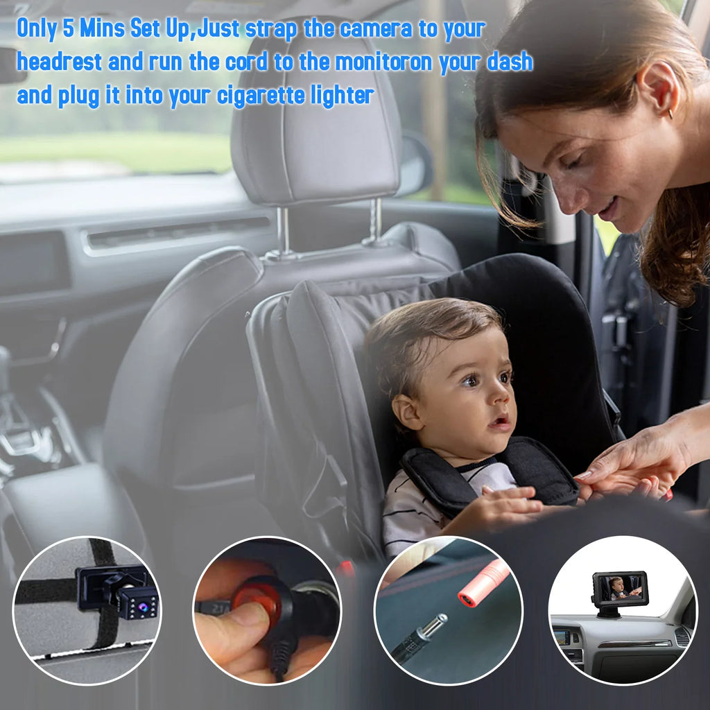 Baby IPS Function Adjustable Night Car Baby Angle Screen with Mirror Pets Car with 4.3'' Shinysix View for Camera 1080P Monitor Mirror, Infants Vision Kids Wide Baby