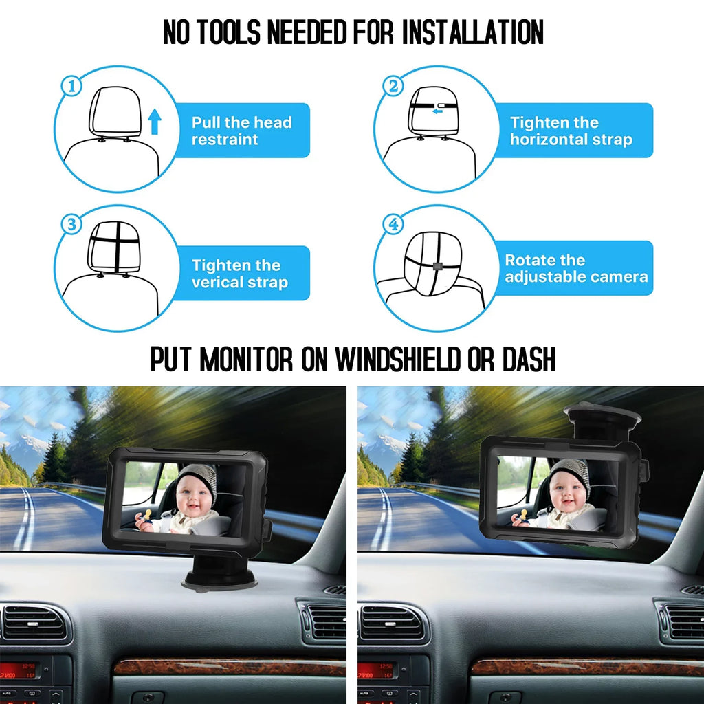 Baby IPS Function Adjustable Night Car Baby Angle Screen with Mirror Pets Car with 4.3'' Shinysix View for Camera 1080P Monitor Mirror, Infants Vision Kids Wide Baby