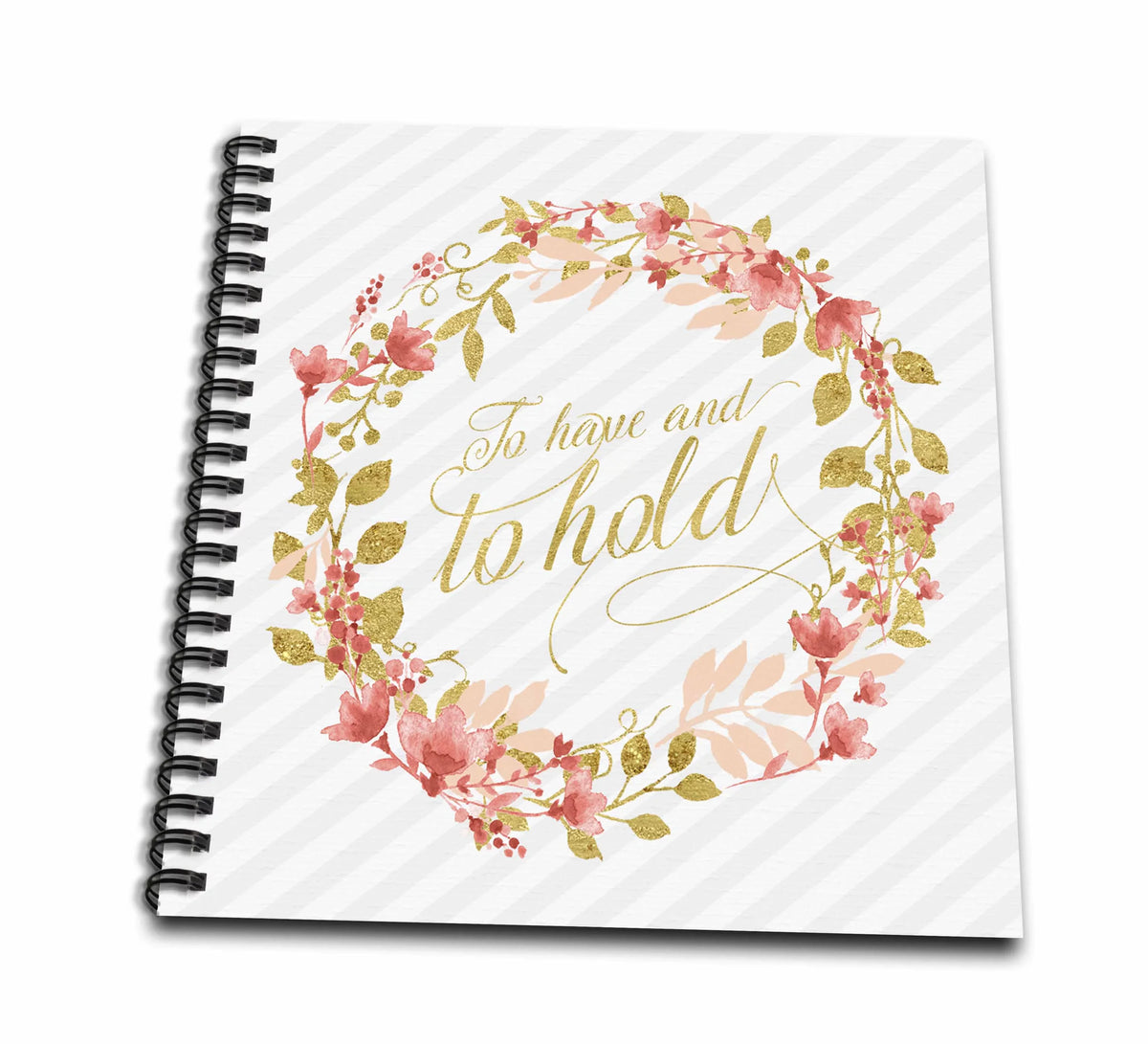 4 - Peach 3dRose with Echo Wedding Leaf Floral by Vows 4-inch Faux Mini Notepad, and Wreath Gold