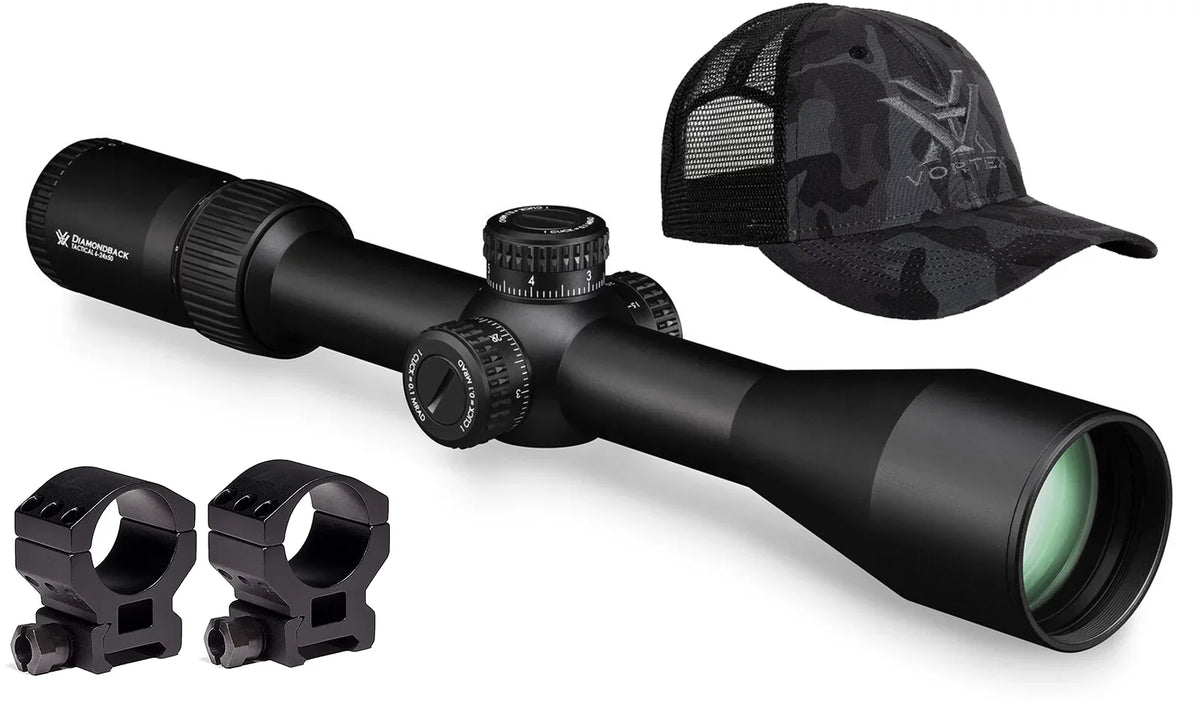(MRAD) EBR-2C Vortex Hat Rings Vortex Tactical with FFP 30mm) High and 6-24x50 Diamondback Bundle Optics (1.18in, Free Riflescope