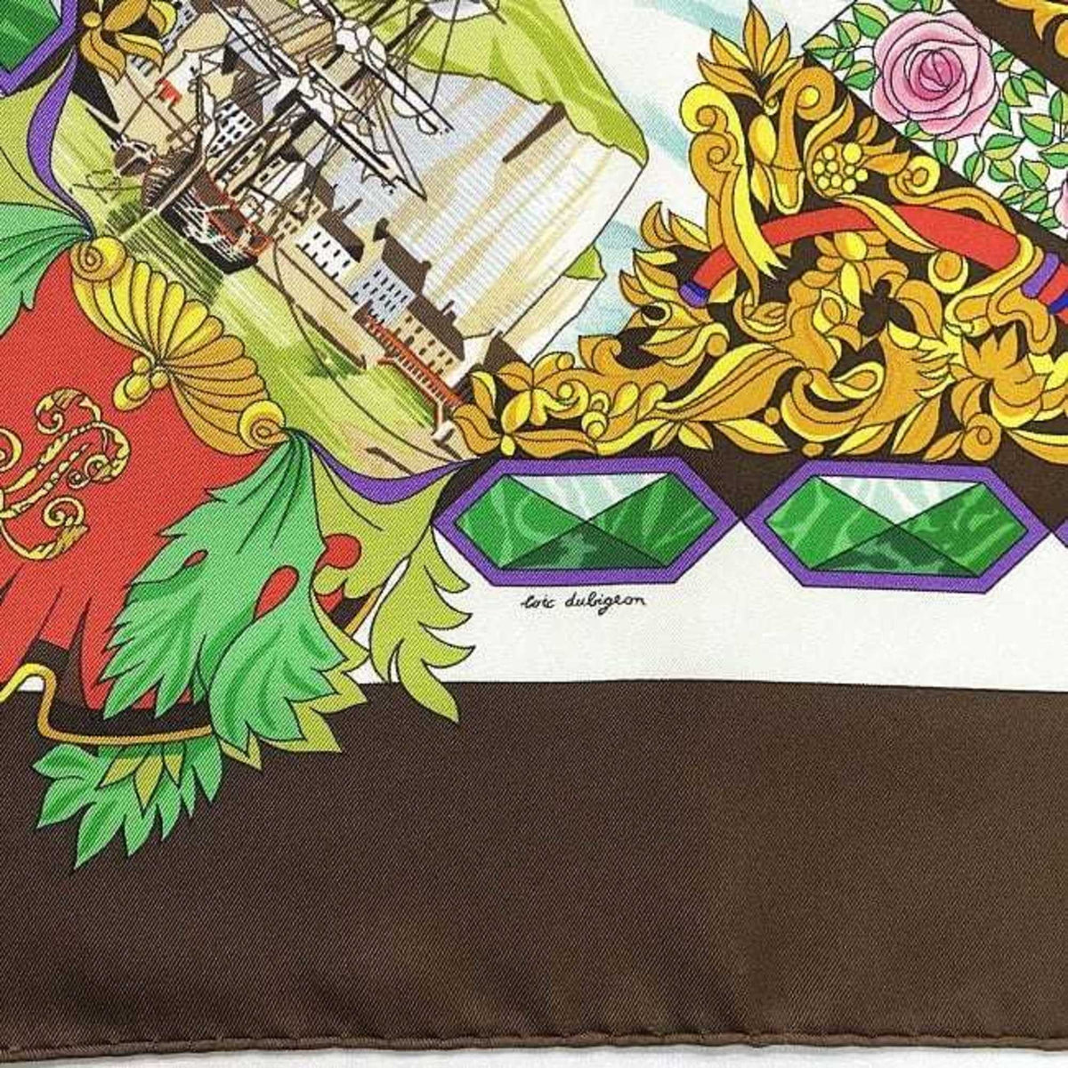 Carriage 90 Women's Muffler Large Carre 100% Multicolor CORDIALE White Horse Hermes HERMES (Good) Scarf L'ENTENTE Silk Brown Pre-Owned