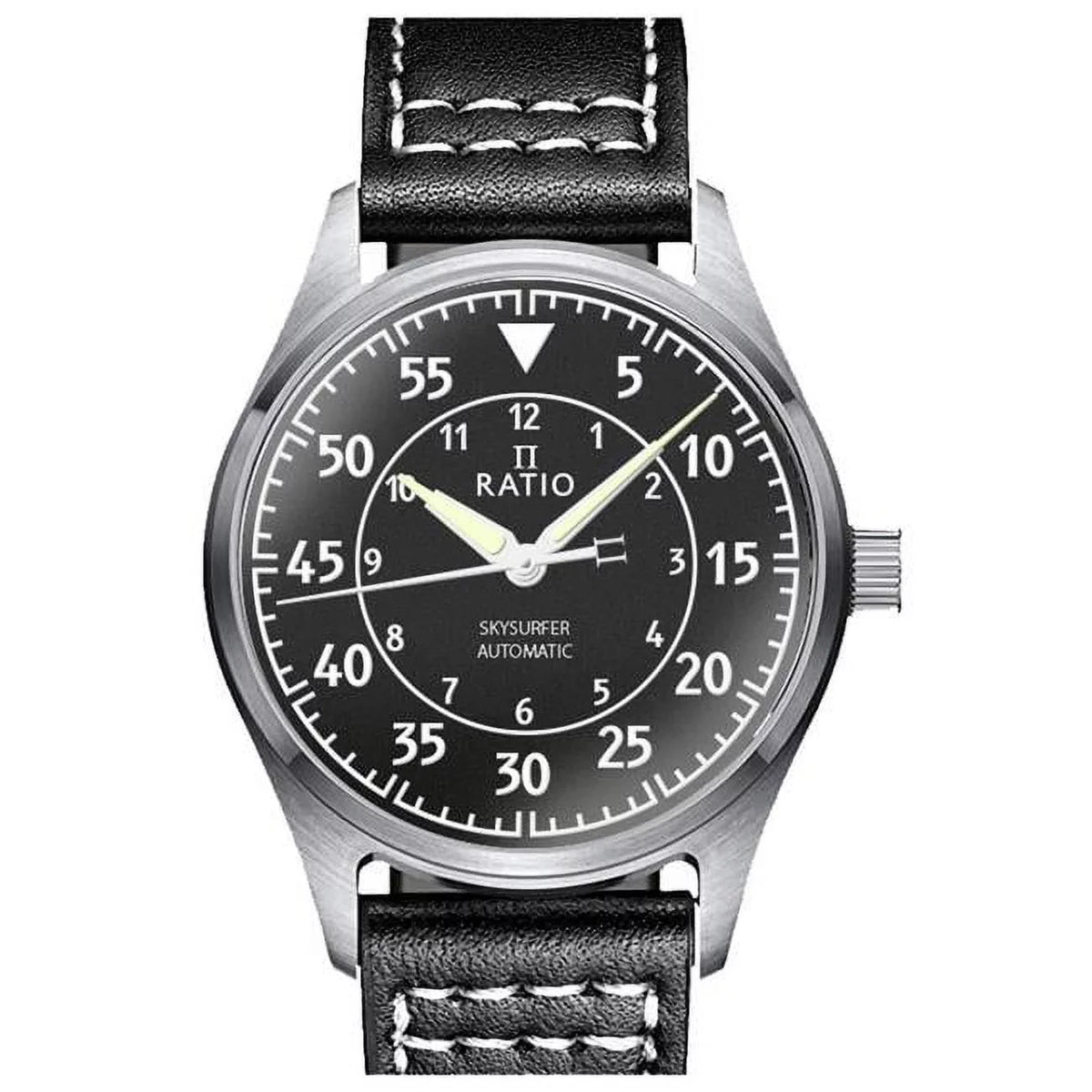 Pilot Automatic Black Textured Watch, Skysurfer Blue 200M Mens Dial Leather
