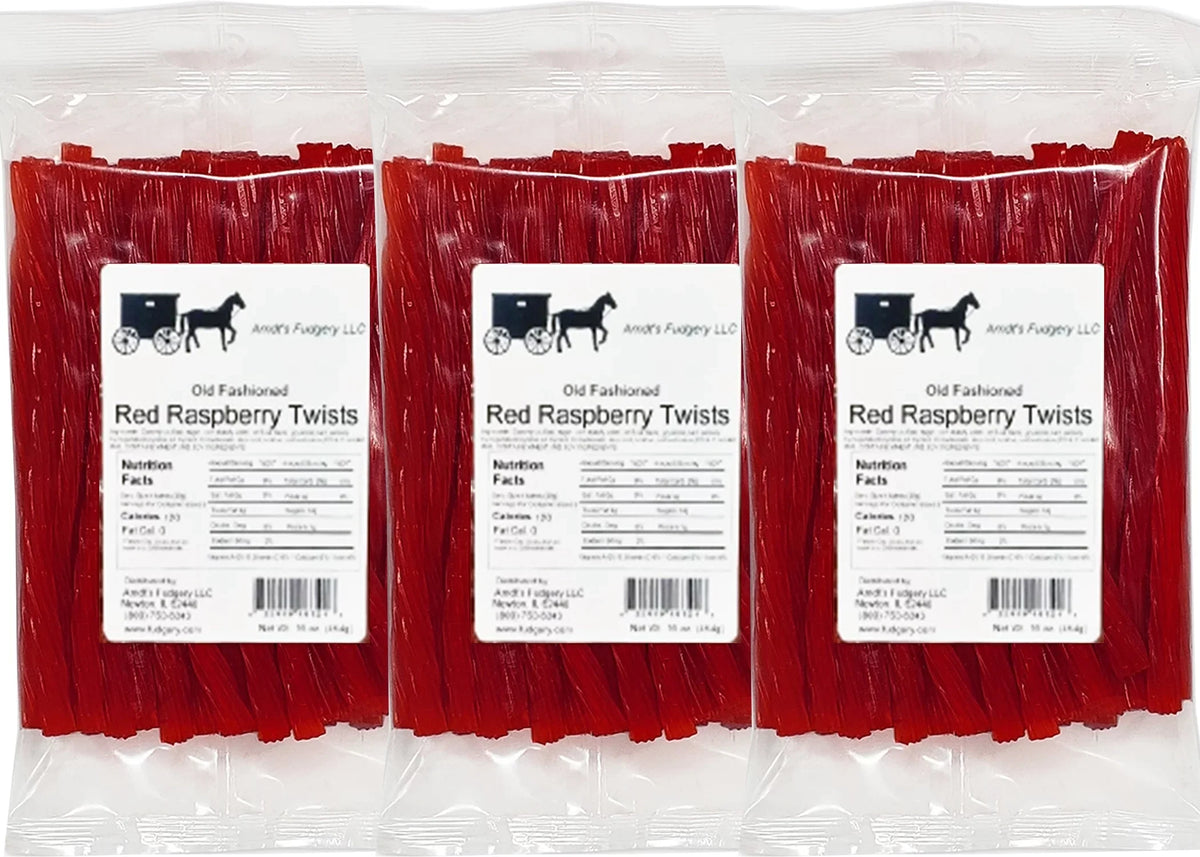 Twists - Pkgs Three Oz Red Raspberry Licorice Amish 16 -