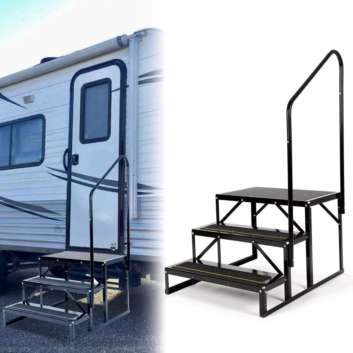 Steel RV Steps Trailer for Armrest Stairs Rail Travel W/ HECASA Trailer Load Hand 3 Universal Camper Hand-railing Side